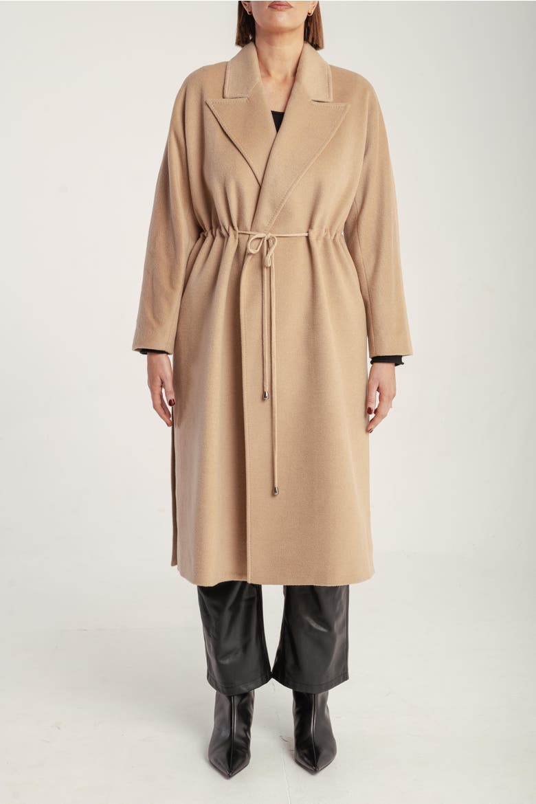 Cashmere Tie Waist Lapel Coat, Alternate, color, Yellow Camel