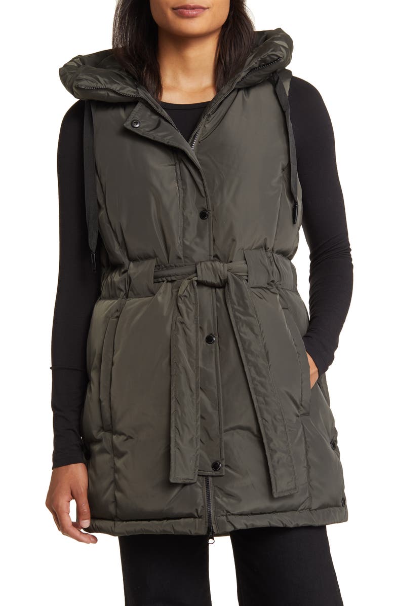 Sam Edelman Belted Hooded Puffer Vest, Main, color, 
