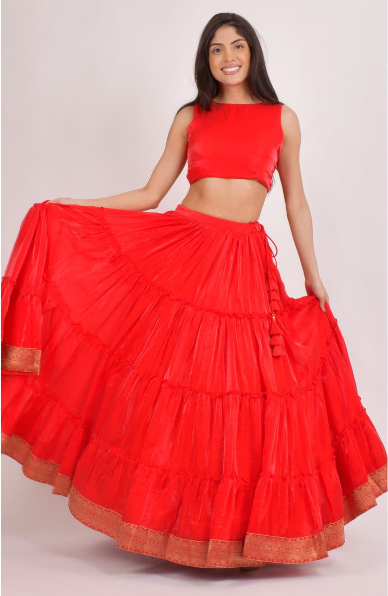 RAAS Cherrie Shimmer Tiered Lehenga Choli, Alternate, color, Red