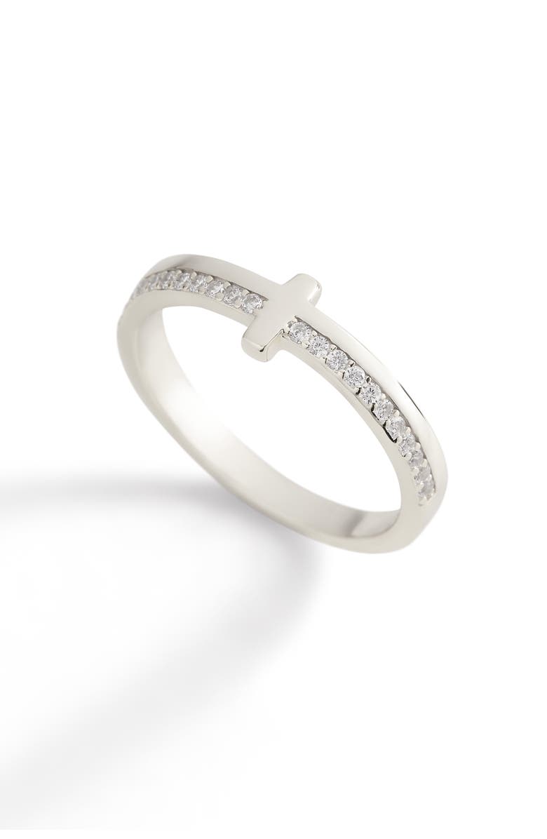 Mint & Lily Let God Be In Control Golden Cross Ring, Main, color, Sterling Silver