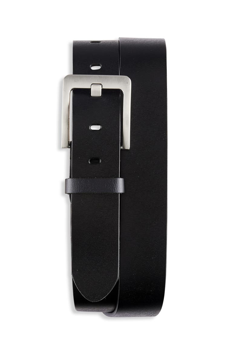 Big & Tall Leather-Stitched Belt, Main, color, BLACK