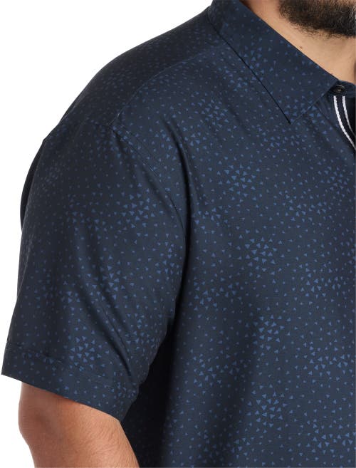 Synrgy By Dxl Big & Tall Microfiber Geometric Print Sport Shirt In Blue