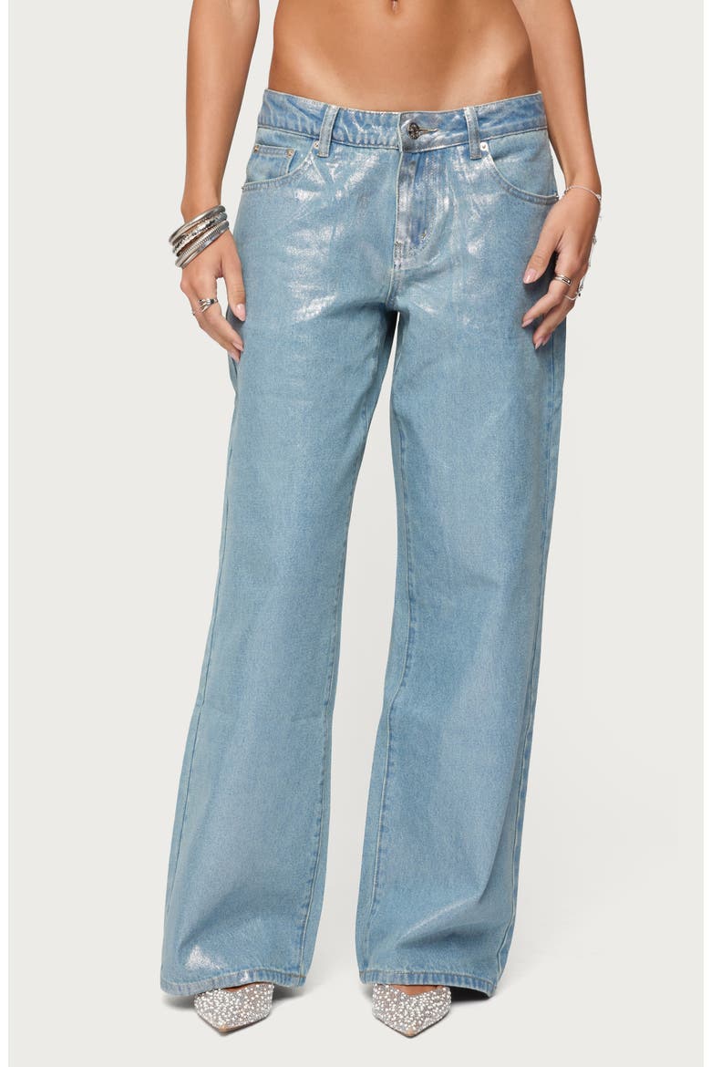 Jenney Shiny Wide Leg Jeans, Main, color, SILVER