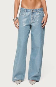 EDIKTED Jenney Shiny Wide Leg Jeans