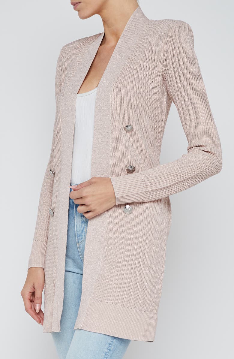 L'AGENCE Noe Metallic Double Breasted Rib Cardigan, Alternate, color, Petalnick