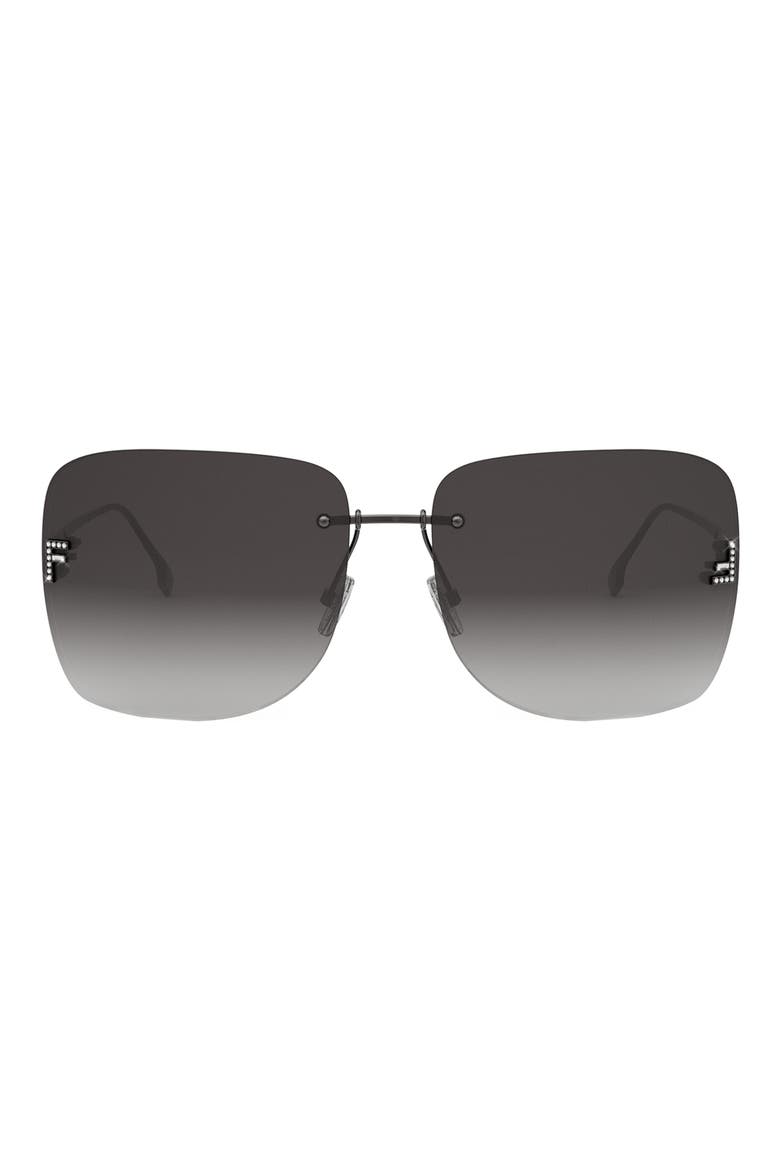 'Fendi First 65mm Oversize Square Sunglasses, Main, color, SHINY LIGHT RUTHENIUM / ROVIEX