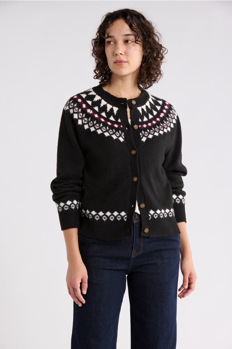 Fair Isle Cardigan, Main, color, BLACK/ PROSECCO/ PINOT