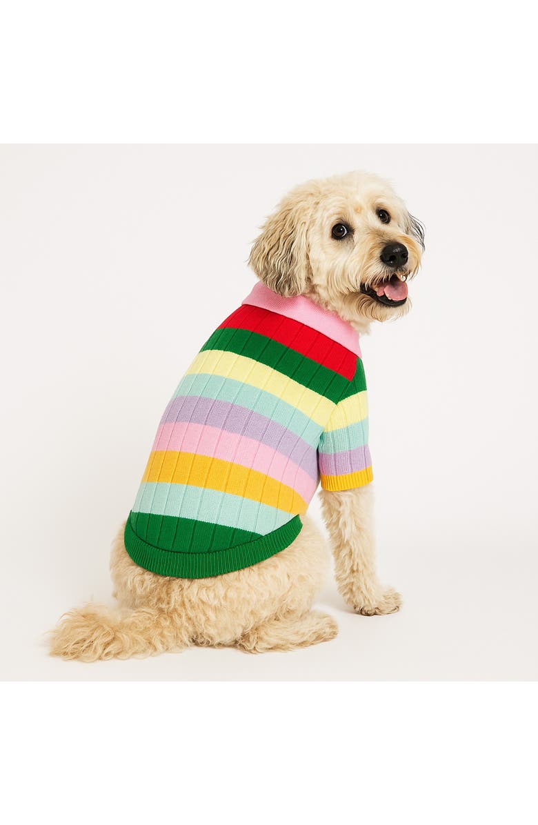 Found My Animal Hotdog Appliqué Stripe Pet Sweater, Alternate, color, Pink