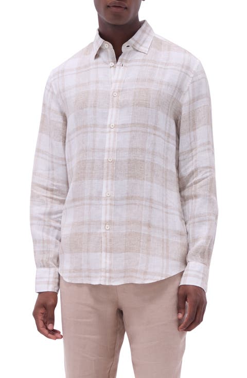 Julian Plaid Slub Linen Button-Up Shirt