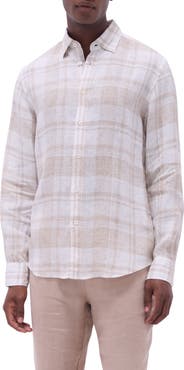 Bugatchi Julian Plaid Slub Linen Button-Up Shirt