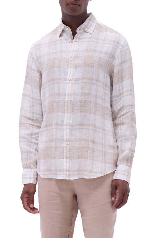 Bugatchi Julian Plaid Slub Linen Button-up Shirt In Sand