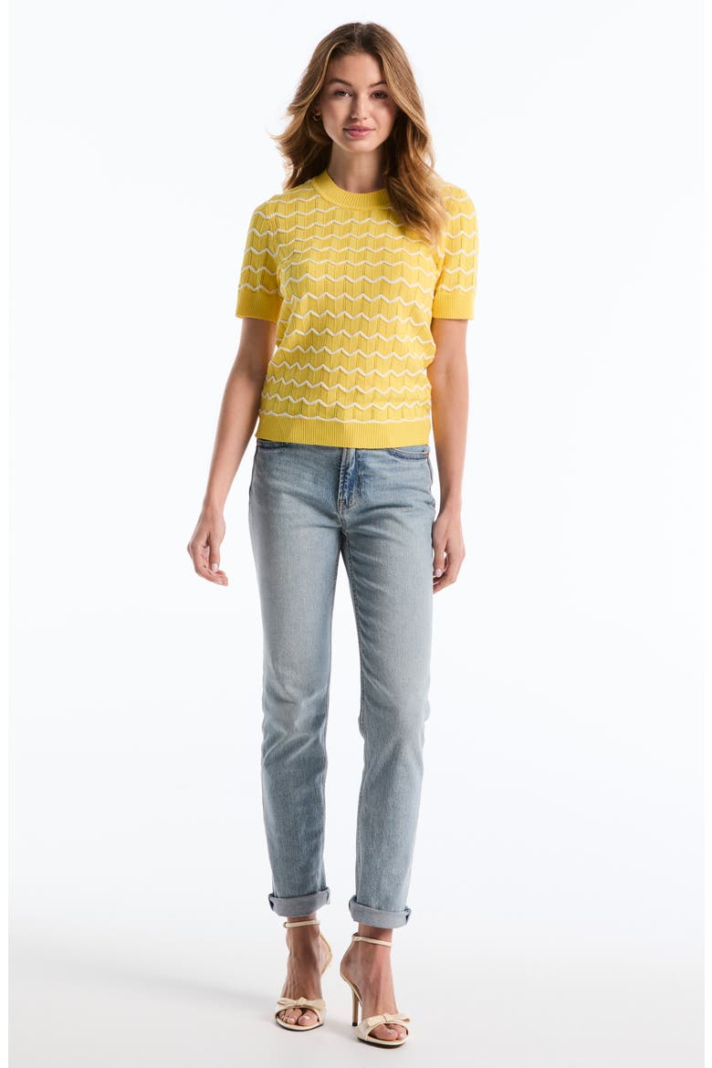 Chevron Short Sleeve Sweater, Alternate, color, ASPEN GOLD