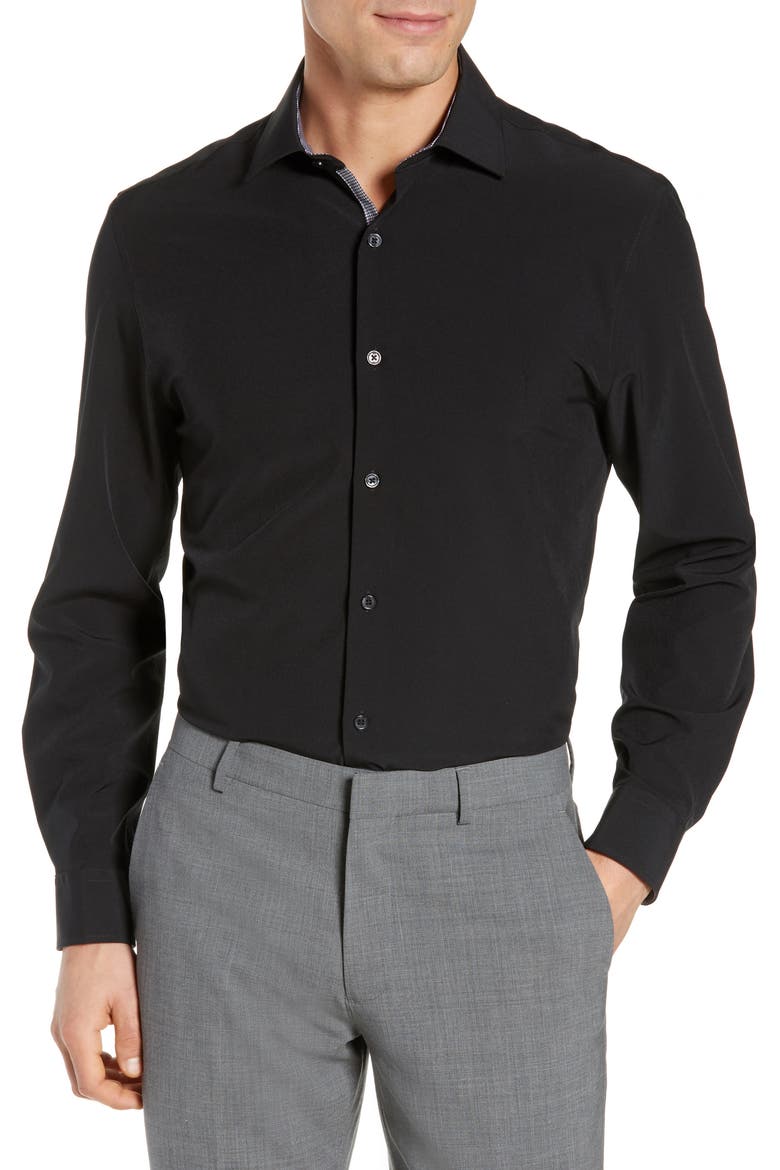 Slim Fit Solid Performance Dress Shirt, Main, color, BLACK