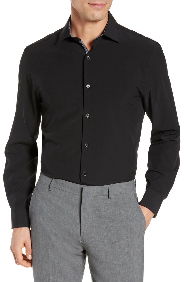 W.R.K Slim Fit Solid Performance Dress Shirt, Main, color, Black