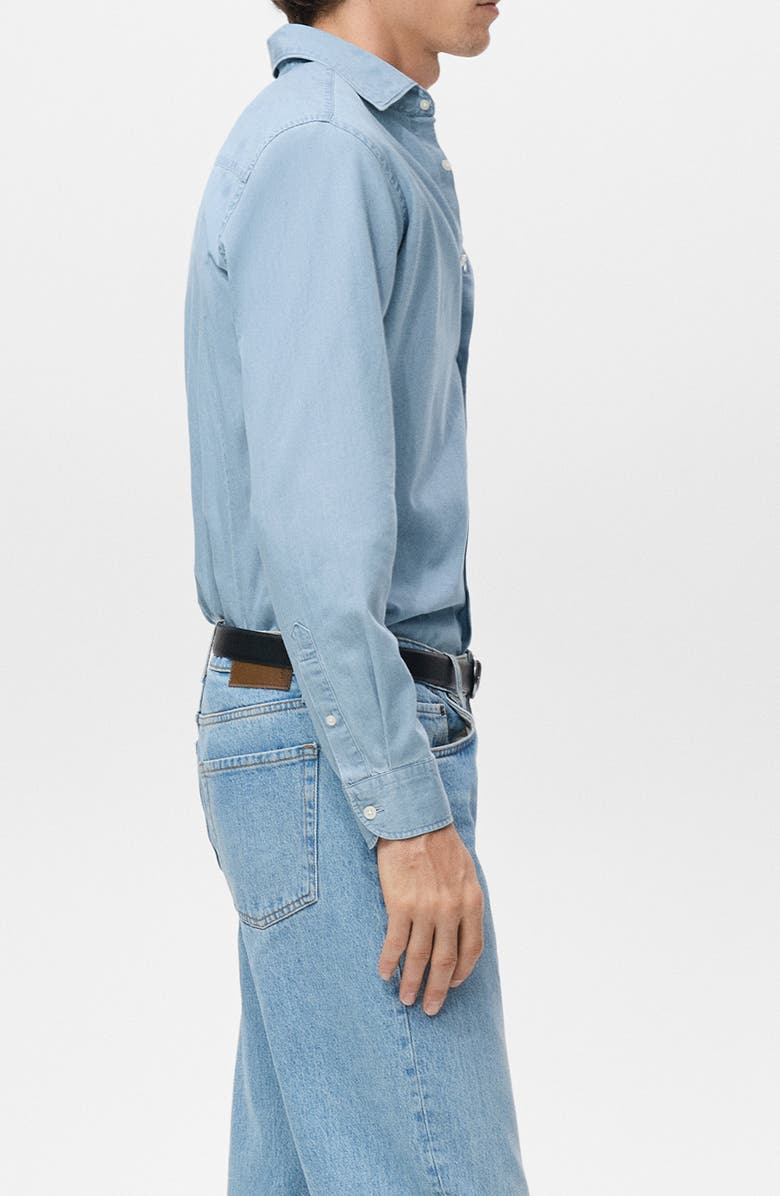 MANGO Cotton Chambray Button-Up Shirt, Alternate, color, Light Blue