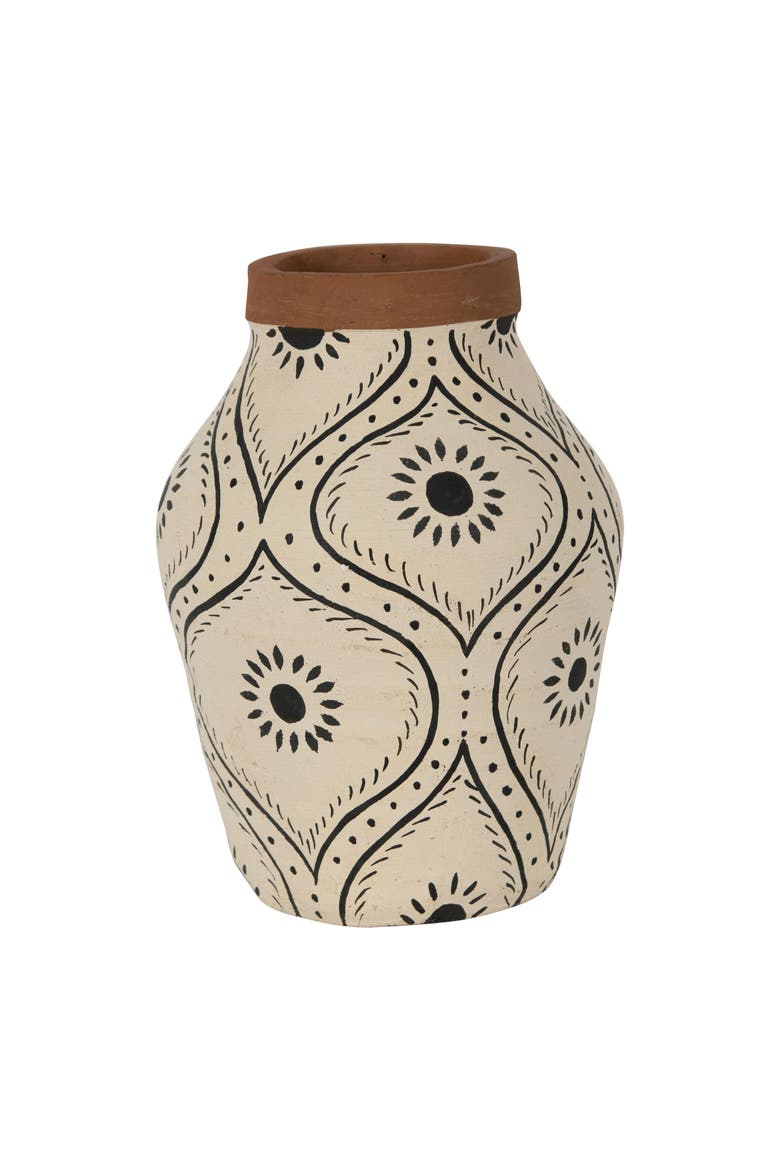 Natural Handpainted Terracotta Vase, Main, color, Brown