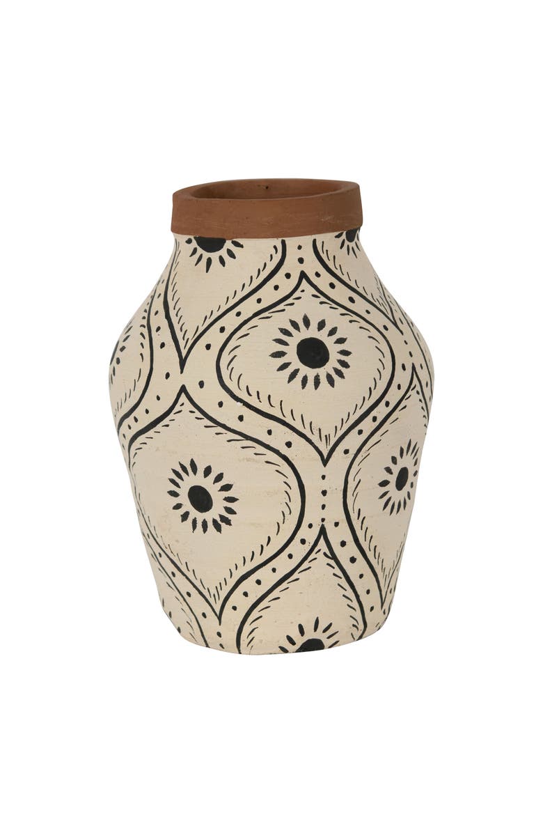 Foreside Home and Garden Natural Handpainted Terracotta Vase, Main, color, Brown