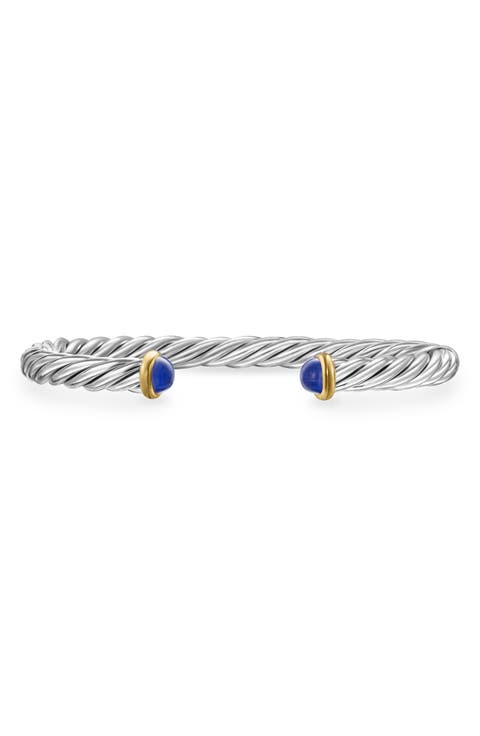 Cable Cuff Bracelet in Sterling Silver with 14K Yellow Gold, 6mm