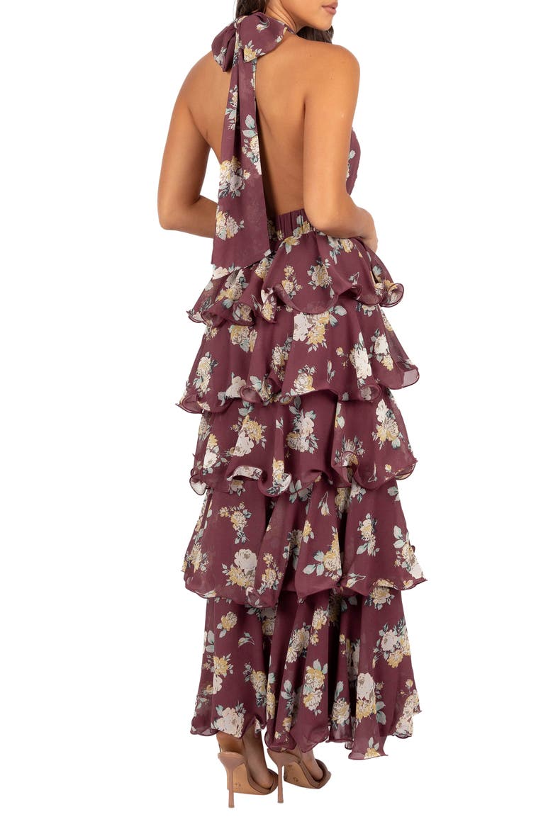 Kendall Tiered Halter Neck Maxi Dress, Alternate, color, DARK WINE