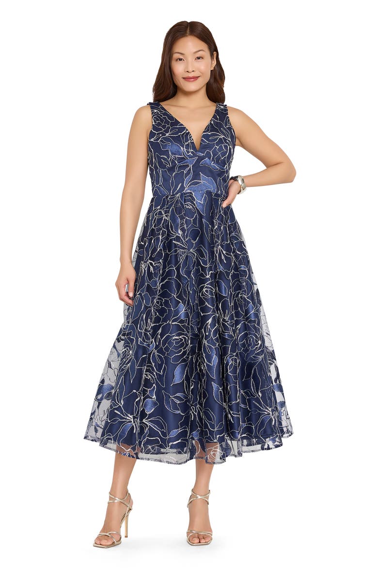 Metallic Jacquard Sleeveless Midi Dress, Alternate, color, NAVY SILVER