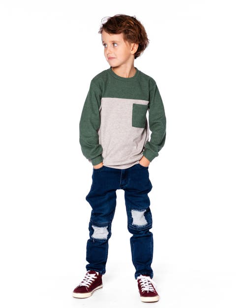 Deux Par Deux Long Sleeve Super Soft Brushed Jersey Top Color Block Heather In Multi