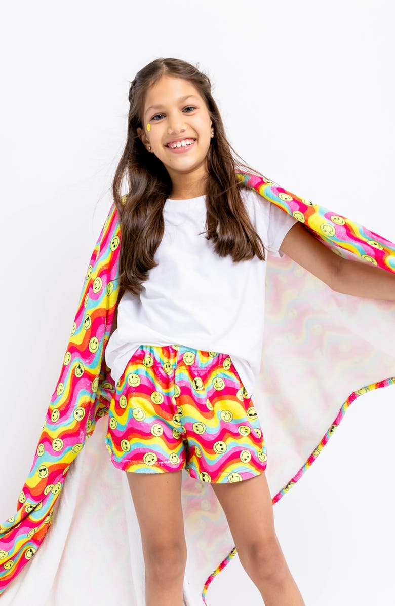 Preppy Goose Groovy Smiles Plush Lounge Shorts, Alternate, color, Multicolor