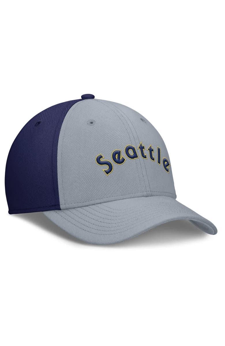 Nike Men's Nike Gray/Navy Seattle Mariners Rise Swoosh Performance Flex Hat, Alternate, color, 