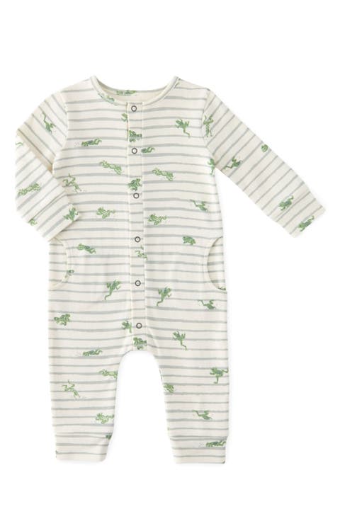 Print Long Sleeve Organic Cotton Placket Romper (Baby)