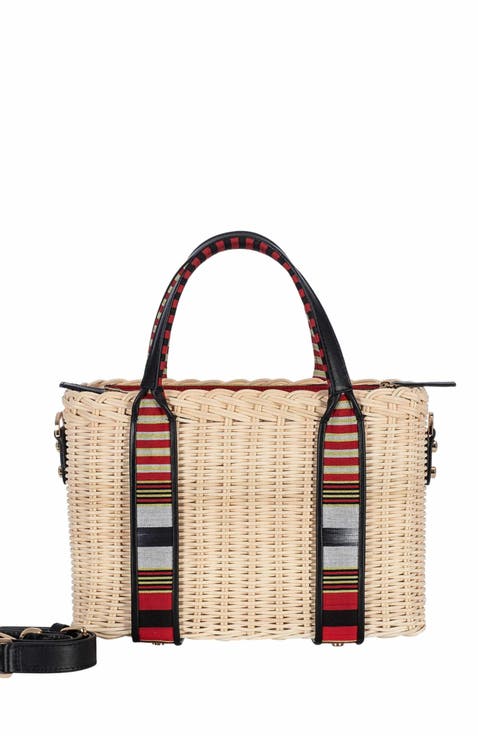 Woven Straw Handbag with Leather Trimmed Handles