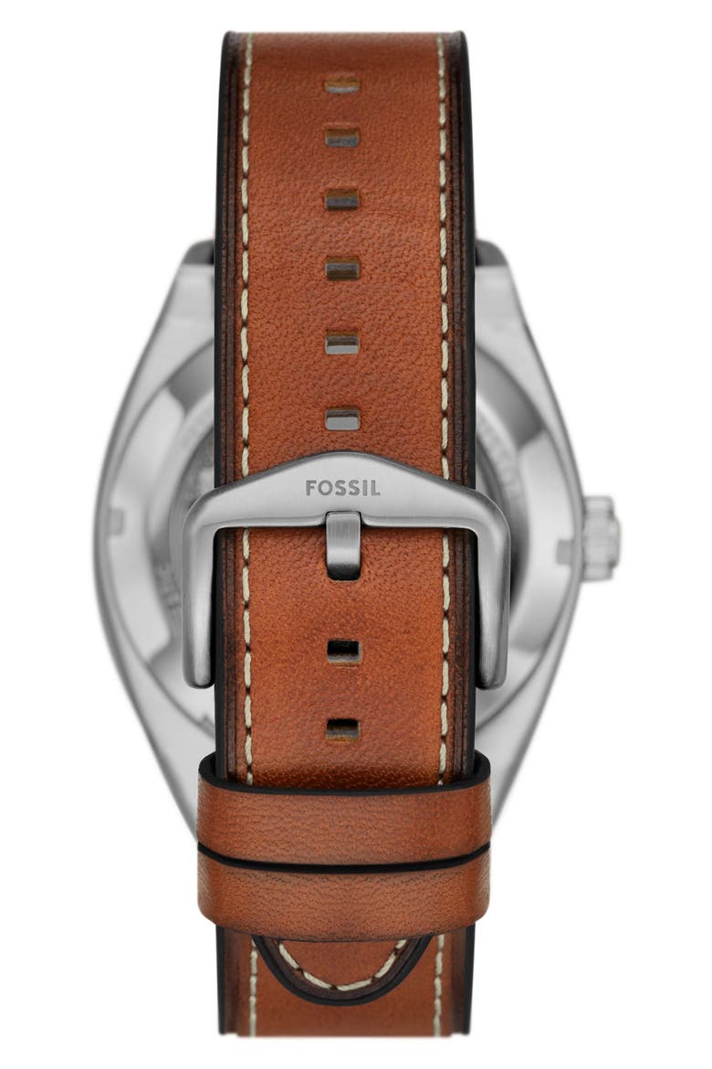 Everett Leather Strap Watch, 42mm, Alternate, color, BROWN