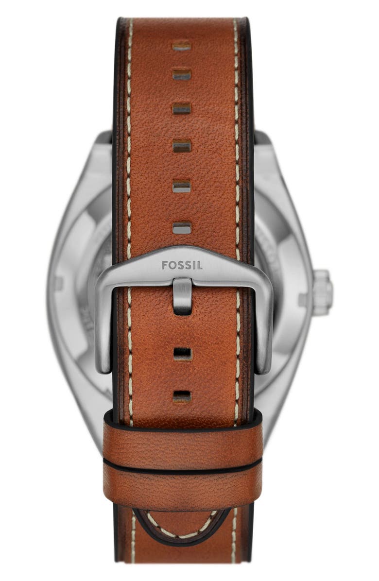 Fossil Everett Leather Strap Watch, 42mm, Alternate, color, Brown