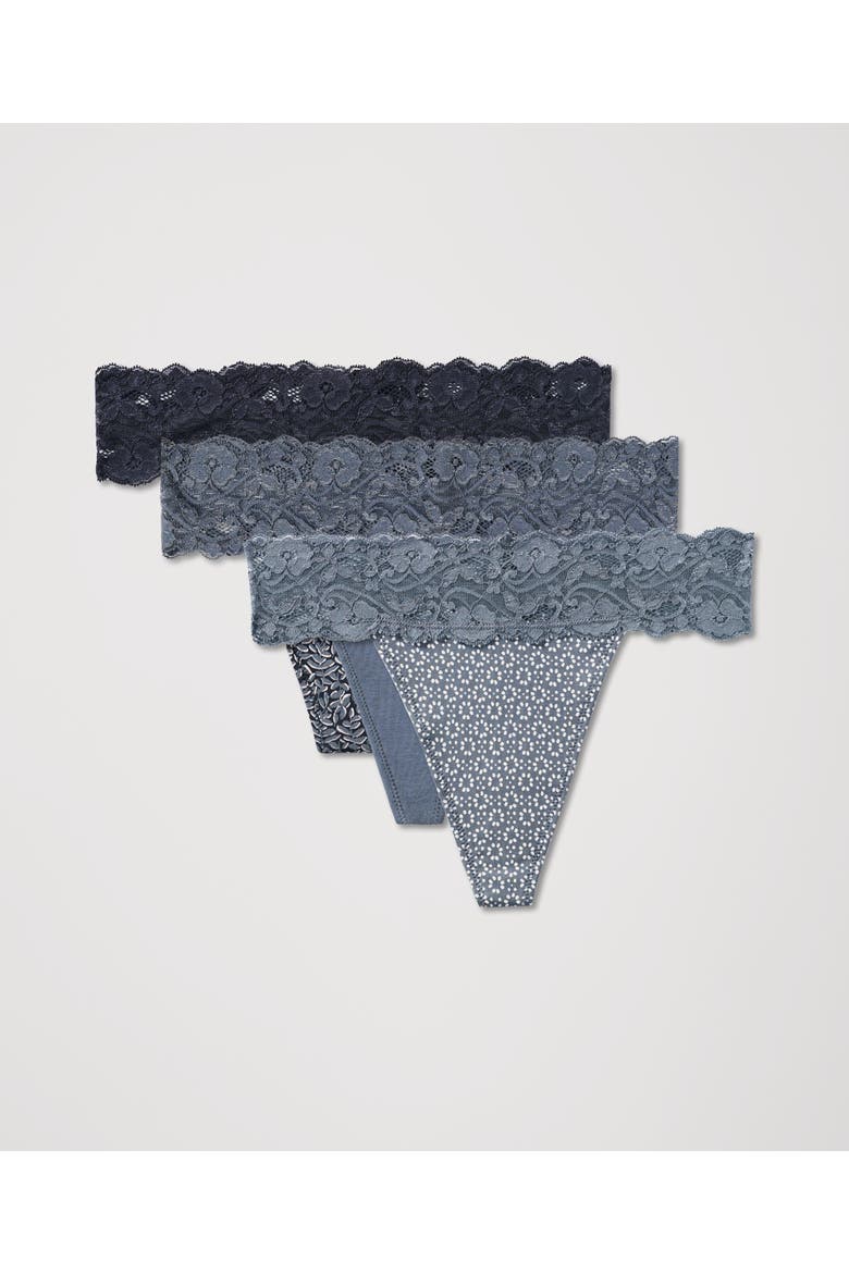 Lace Waist Thong 3-Pack Made With Organic Cotton, Alternate, color, Moonlit Haze