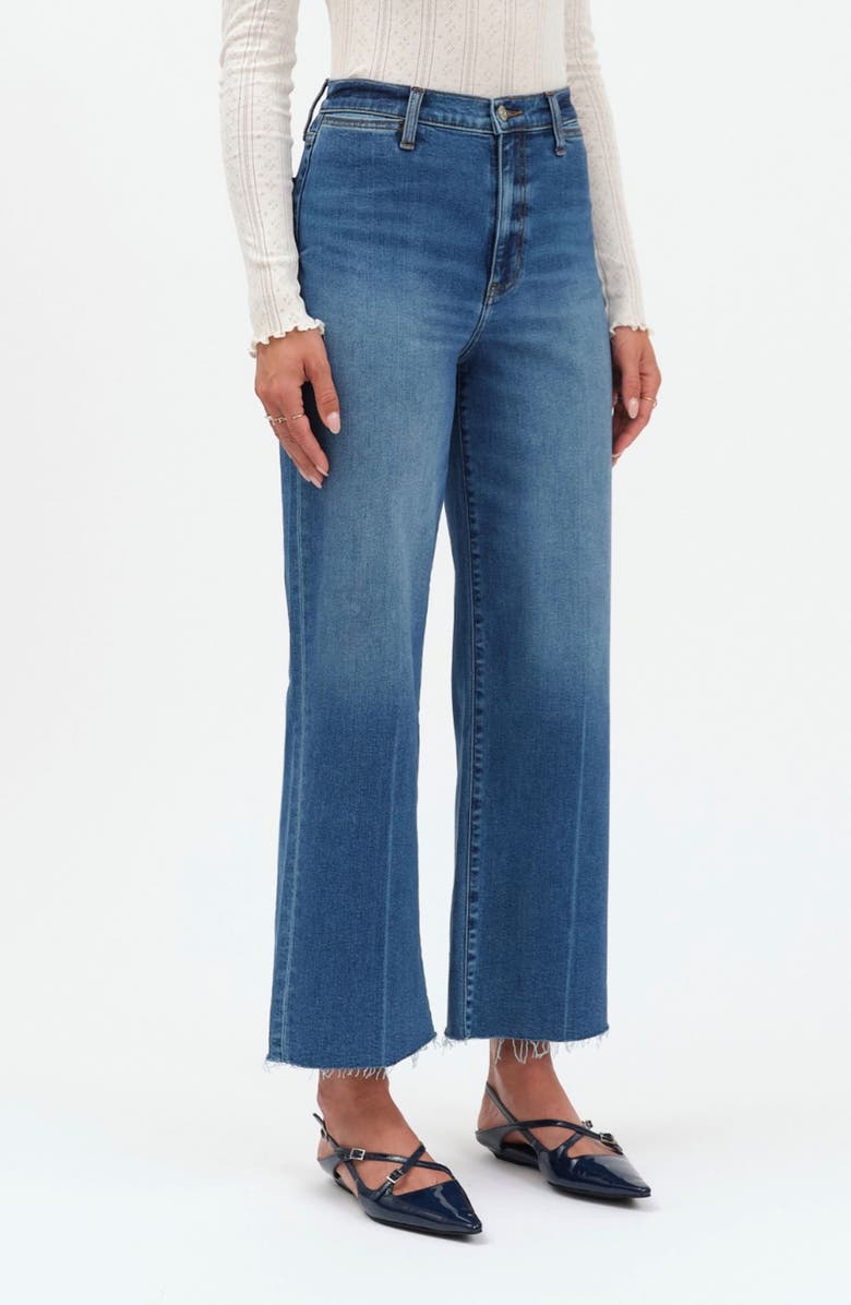 DAZE Pleaser High Waist Raw Hem Crop Jeans, Alternate, color, Indigo Wave