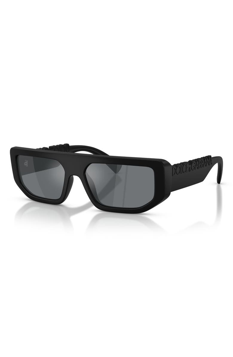 Dolce&Gabbana 56mm Rectangular Sunglasses, Alternate, color, Matte Black / Light Grey Black