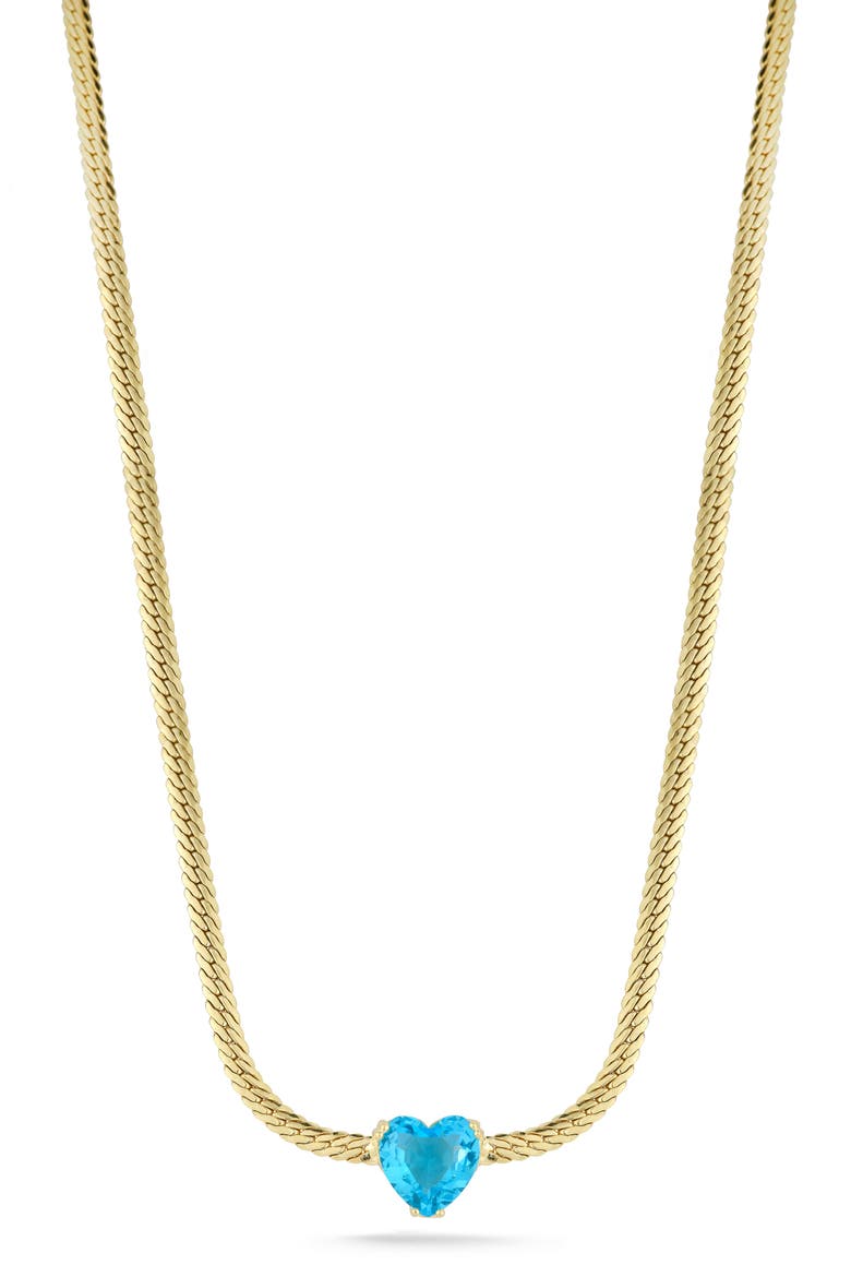 Cubic Zirconia Heart Snake Chain Necklace, Main, color, GOLD/BLUE