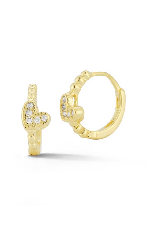 Cubic Zirconia Heart Huggie Hoop Earrings