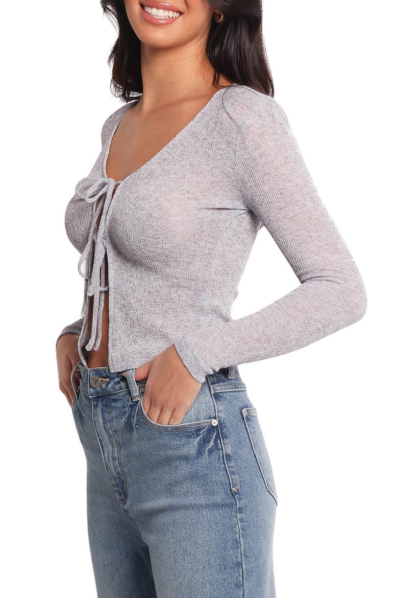 Tamsie Open Stitch Tie Front Cardigan, Alternate, color, LIGHT GREY