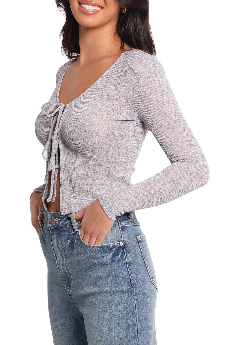 Petal & Pup Tamsie Open Stitch Tie Front Cardigan, Alternate, color, Light Grey