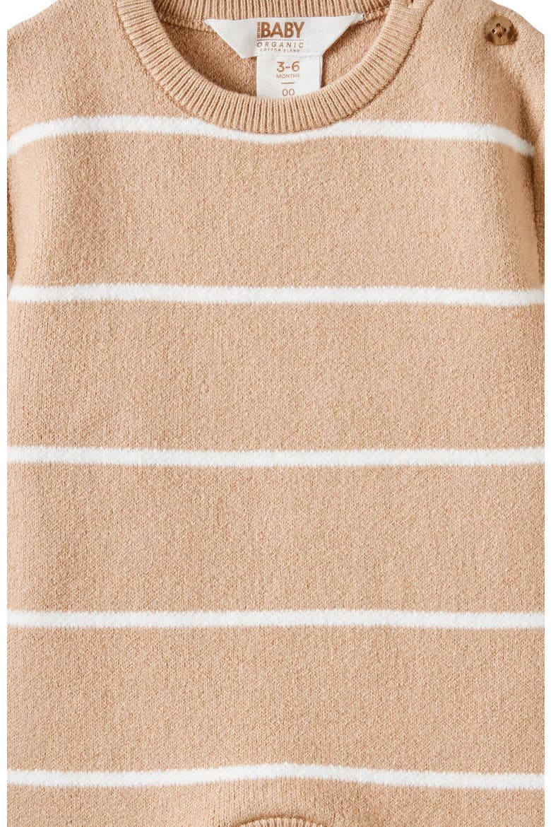 Organic Knit Short Sleeve All In One, Alternate, color, Latte Cream Stripe