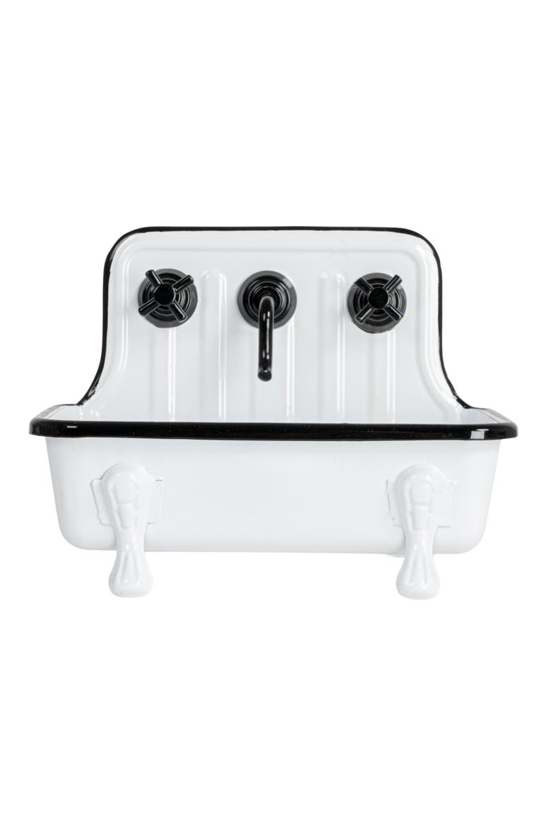Vintage-Inspired Metal Sink Soap Dish with Faucet Design, White and Black, Alternate, color, White