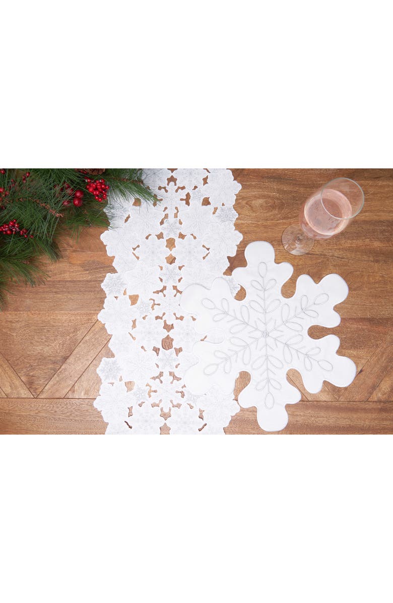C&F Home Sparkle Snowflake Lace Cutwork Christmas Table Runner 13" x 68", Alternate, color, White