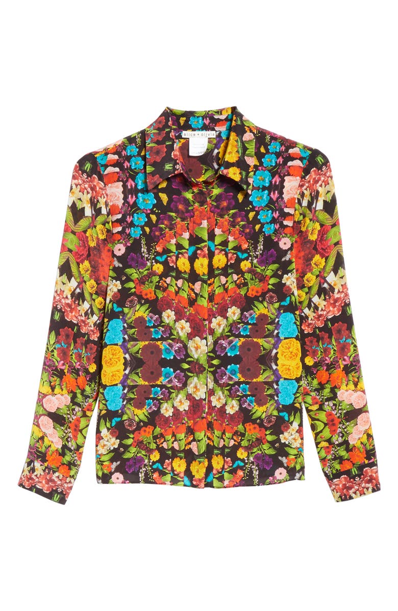 Alice + Olivia Willa Floral Pleated Placket Silk Blouse, Alternate, color,
