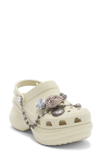 Crocs Bae Metallic Rosette Clog In Neutral