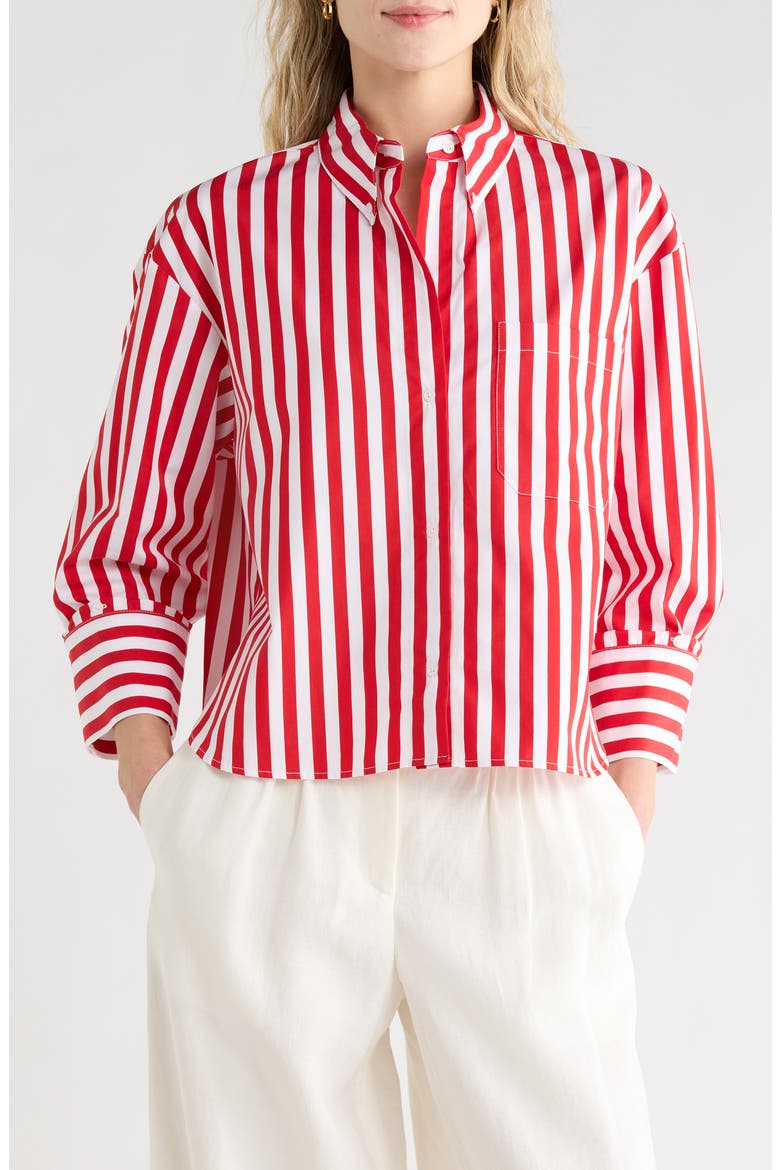 J.D. Stripe Button-Down Shirt, Main, color, RED / WHITE