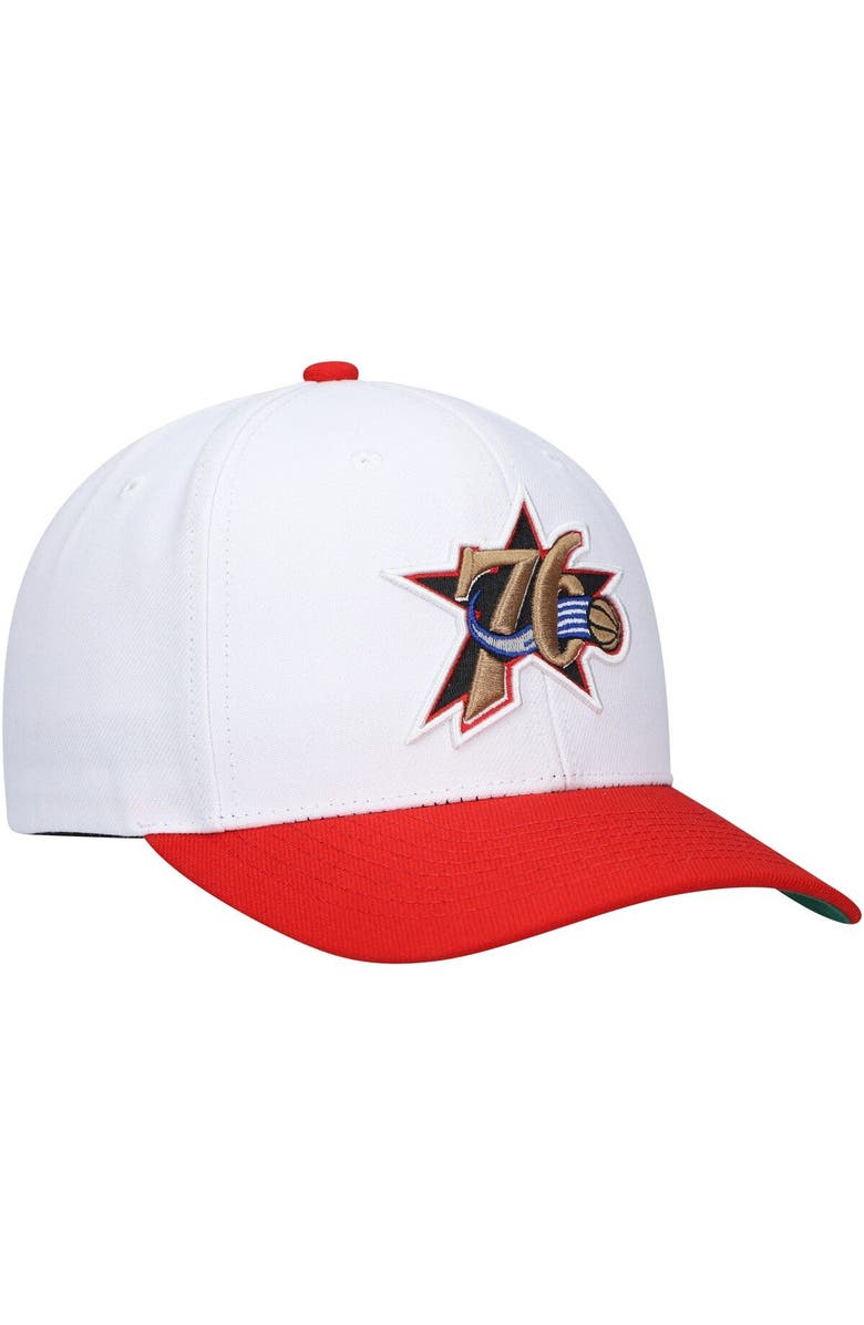 Mitchell & Ness Men's Mitchell & Ness White/Red Philadelphia 76ers Hardwood Classics Core 2-Tone 2.0 Pro Snapback Hat, Alternate, color, 