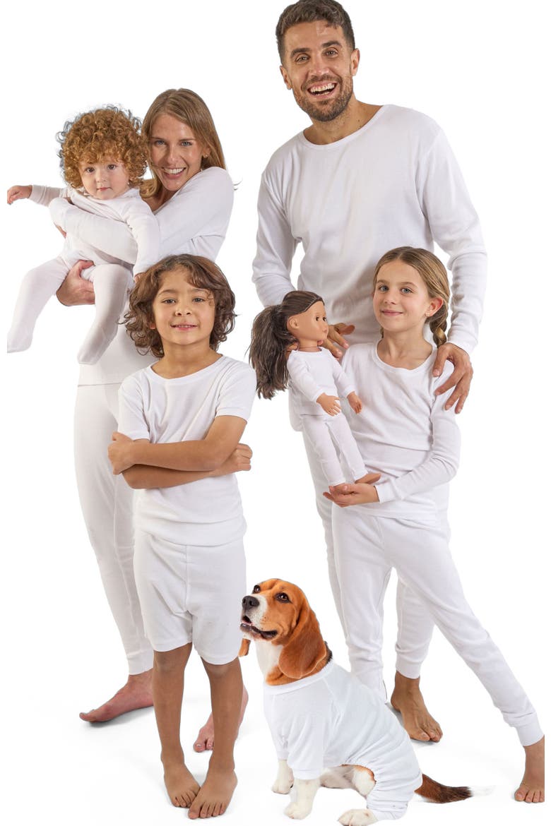 Kids Short Sleeve Cotton Solid Matching Family Pajamas, Alternate, color, White