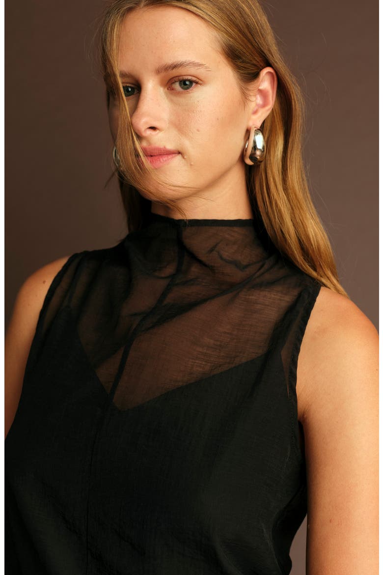 Hugh High Neck Sleeveless Sheer Top, Alternate, color, BLACK
