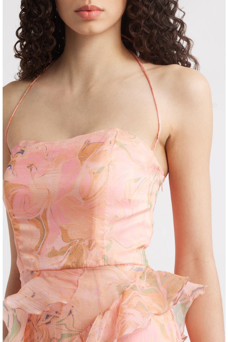 Ruffle Maxi Dress, Alternate, color, ORANGE TONE MARBLE SWIRL