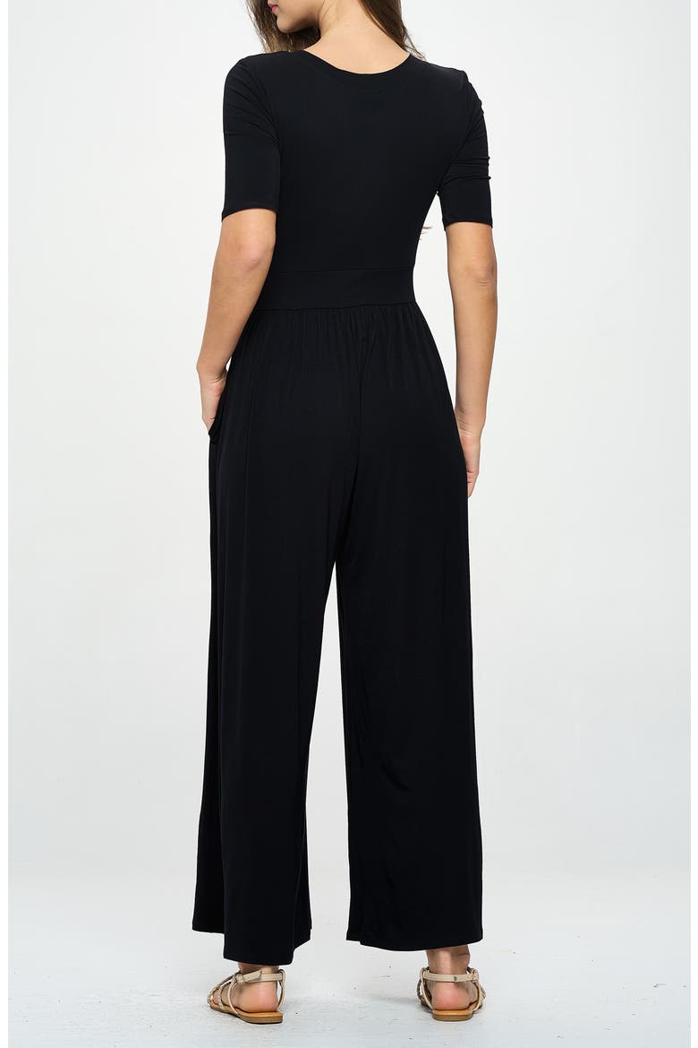 Elbow Sleeve Wide Leg Jumpsuit, Alternate, color, BLACK