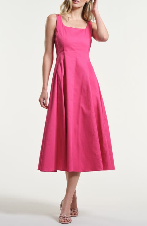 Seamed Stretch Cotton Midi Dress